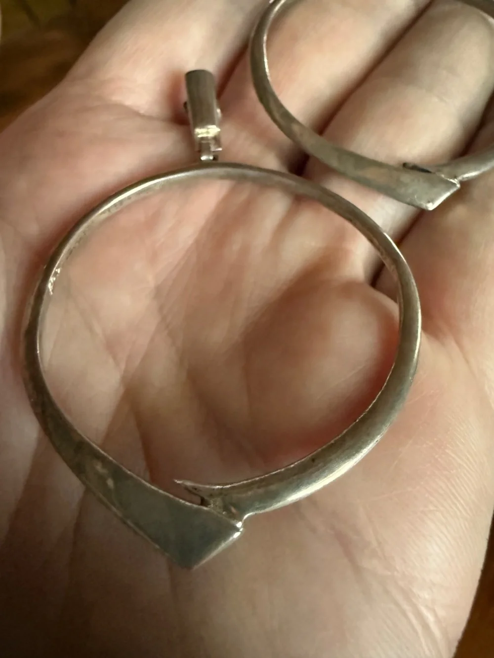 Large Modernist Earrings Sterling Silver Signed Artisan Hoop Vintage Mid Century - Picture 6 of 12